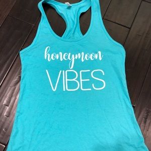 Tiffany blue racerback “honeymoon vibes” tank top